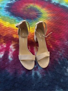 Ankle-Strap Block Heel Sandals in Nude